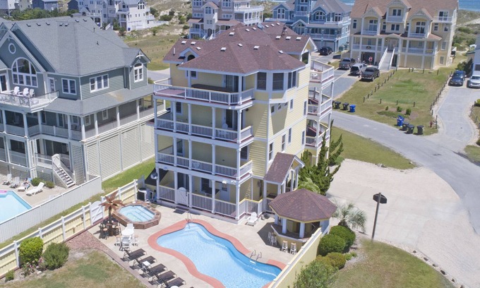 Ocean Isle Estates House | Semi-Oceanfront Premier Home w/Pool, Hot Tub, Elevator, Game Room, and Theater