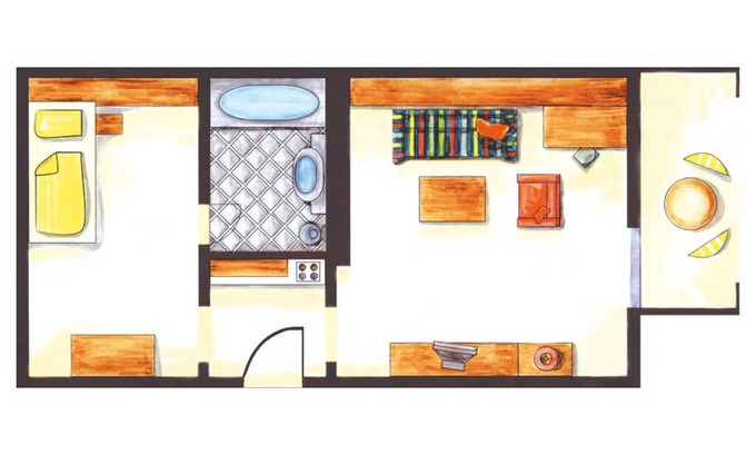 Bad Birnbach Apartment | Singleappartment farbenfroh gestaltet mit kostenfreiem WLAN