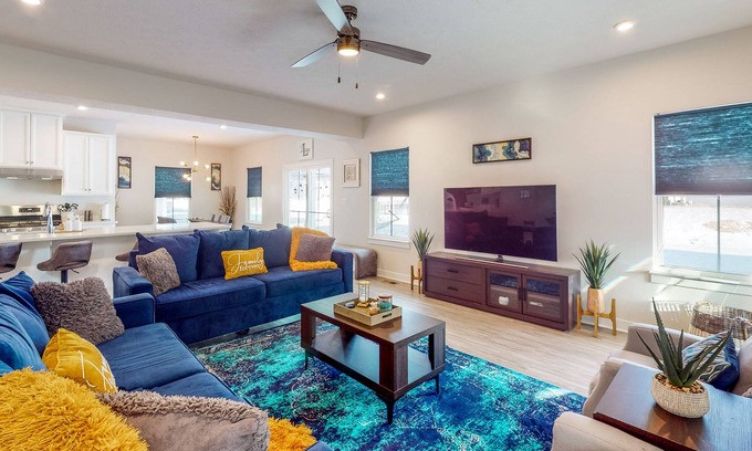 Plainfield House | Spacious home outside Indianapolis with office, full kitchen, patio, W/D & AC
