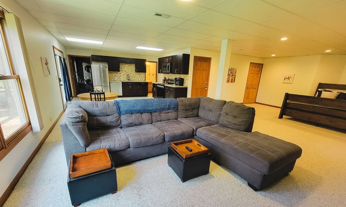 Montgomery Apartment | Spacious walkout by Fox River Trail 75" TV & Fast Internet