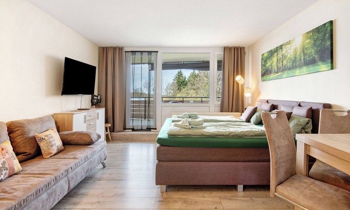 Sankt Englmar Apartment | Studio Apartment 'Waldgenuss' with Shared Pool, Balcony and Wi-Fi