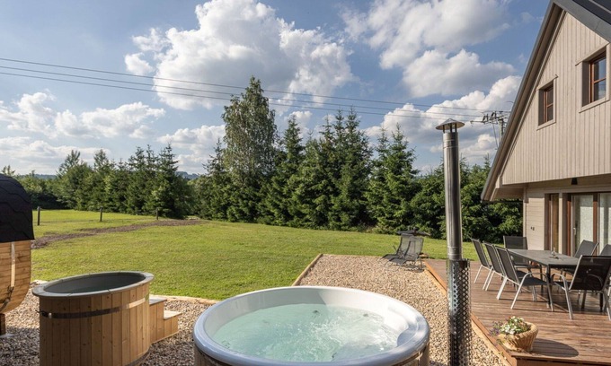 Dolni Branna House | Stunning private villa for 10 guests with WIFI, hot tub, TV, terrace, pets allowed and parking