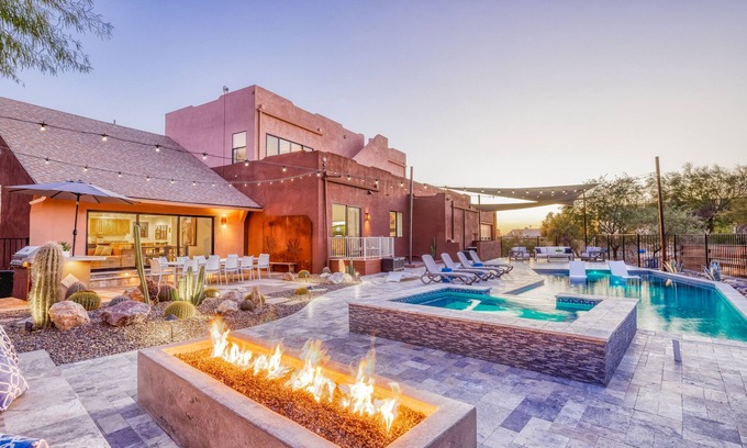 Desert View Village House | Stunning Arizona estate with mountain views, a heated pool, game room, & hot tub
