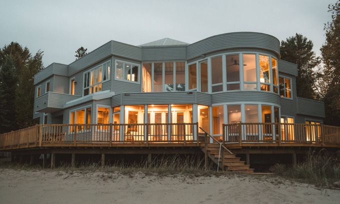 Cheboygan House | Stunning Lakefront Retreat with Private Beach, sleeps 12 people!