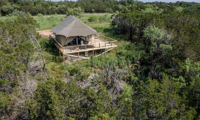 Marble Falls Cabin | Stunning Mountain View Safari Tent Glamping near AUSTIN/SAN ANTONIO