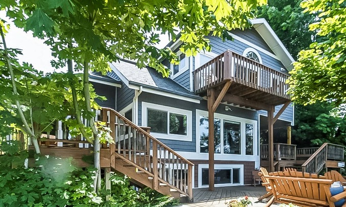 Oak Grove House | Stunning riverfront home w/ spacious deck, grill, two kitchens, & private dock