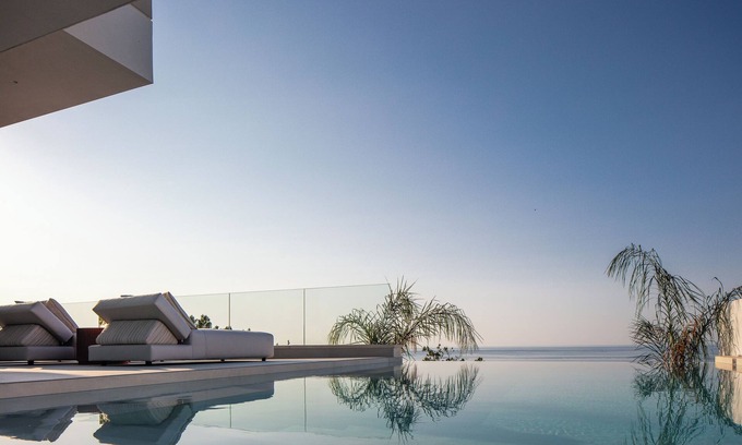 Rethymno Villa | Stunning sea views, 450m from a sandy beach, heated pool, playroom and hot tub!