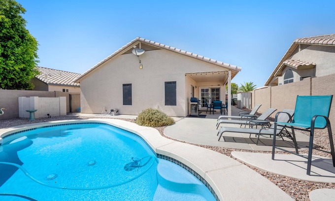 Dave Brown Utopia House | Sunny & stylish home with private pool, central AC, W/D & firepit