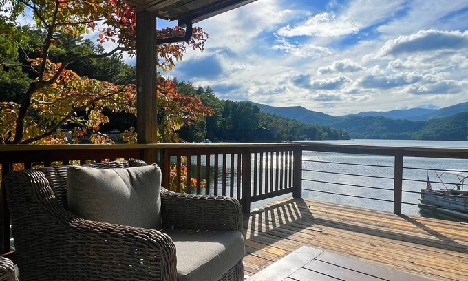 Robbinsville Cabin | Sunset Cove, a charming waterfront cabin with boat dock on Lake Santeetlah