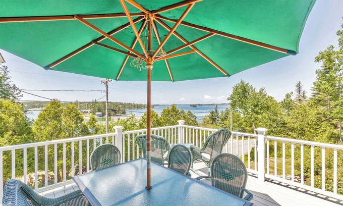 Port Clyde Cottage | Sunset House: Rustic Maine Cottage Perched High Above Fishing Village with Harbor Views