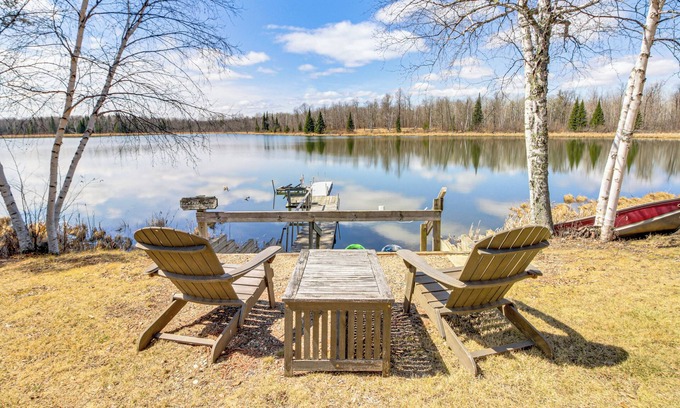 Puposky Cabin | Tenstrike Lake House on 60 Acres: Hike & Fish!
