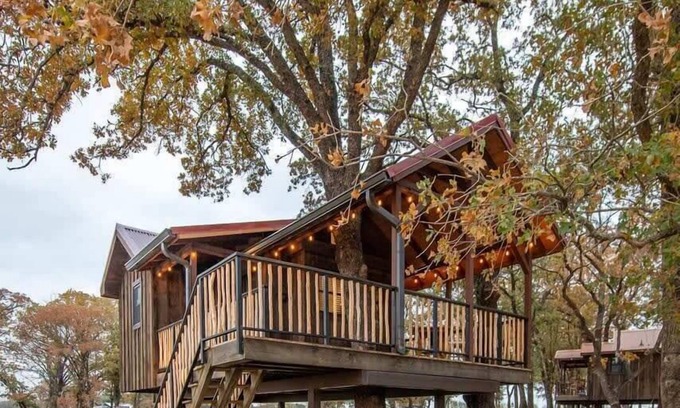 Elm Mott RV Rental | The Chickadee Treehouse 15MIN to Magnolia & Baylor