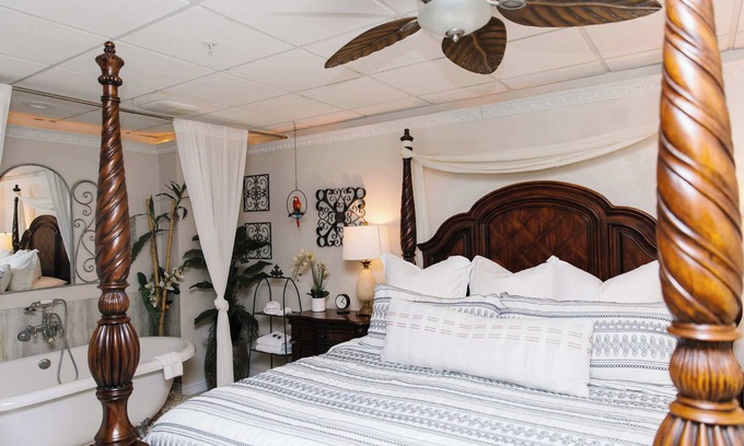 American Fork Bed & Breakfast | Tropical Jungle Themed Suite with real sand, King Bed