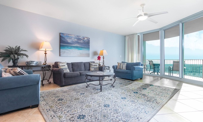 Orange Beach East Condo | Two Bedroom Condo with Gulf and Bay Views! Complimentary Boat Slip!