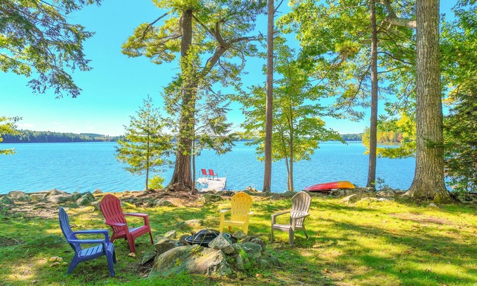 South China House | Two-story lakefront home with a seasonal dock, furnished deck, & washer/dryer