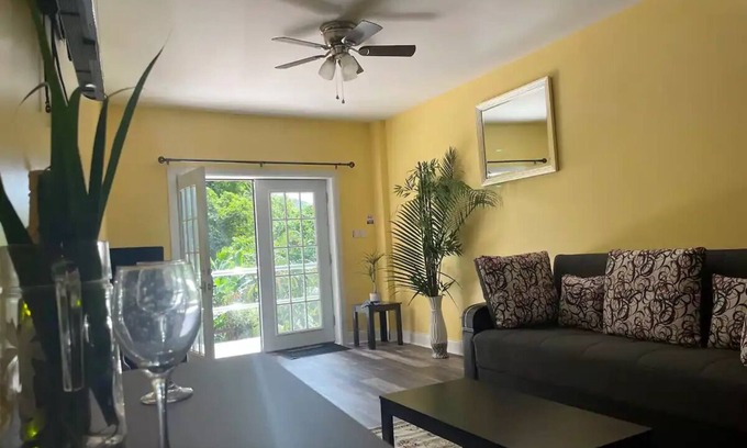 Soufriere Apartment | Upper studio 1 River backdrop