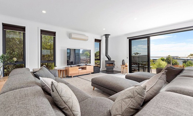 Greens Beach House | View of the Strait from the deck.