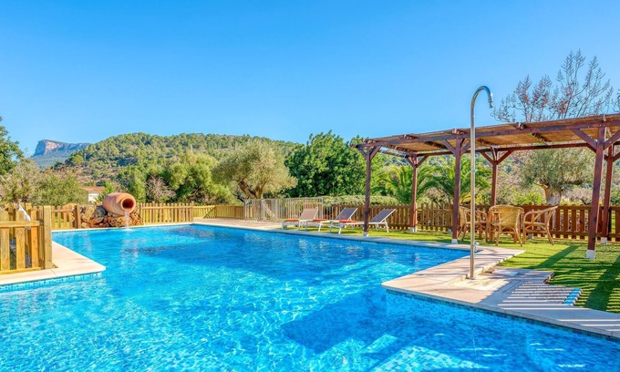 Bunyola Villa | Villa Alqueria Blanca with mountain view, Wi-Fi, swimming pool, garden and terraces