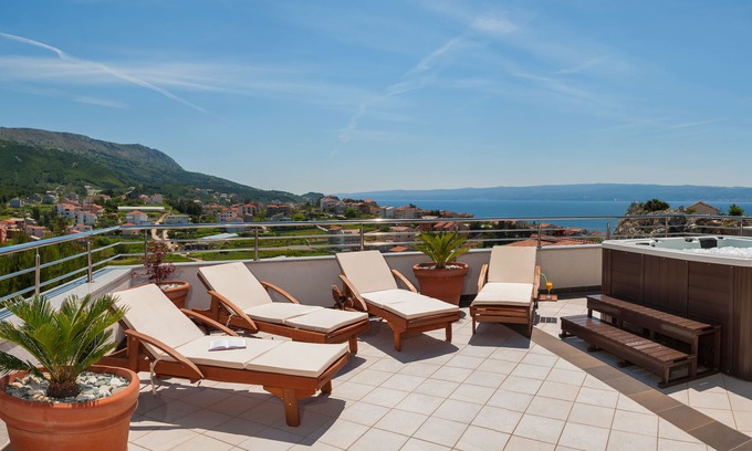 Podstrana Villa | VILLA ARYA with private heated pool, gym, sauna, roof hot tub near the sea.