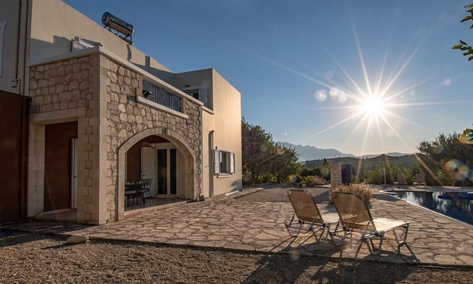 Douliana Villa | Villa in Almyrida with Private pool, Sea & Mountain Views - free wifi & air con