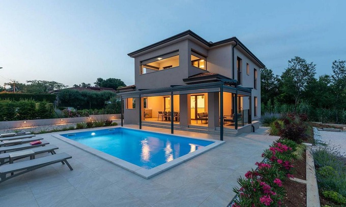 Kadumi House | Villa Karina is a newly built holiday home with pool near town of Porec and the beach.