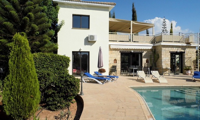 Pegeia Villa | Villa Manzanillo With Private Pool And Sea Views, Doubles Badminton Court