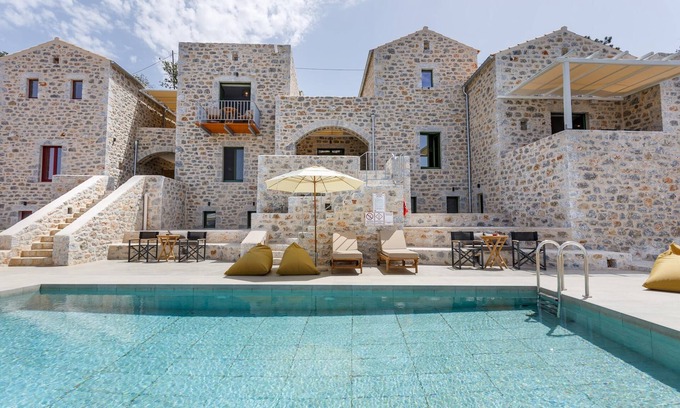 Limeni House | Villa POSEIDON with shared pool, exposed position over the sea, Peloponnese