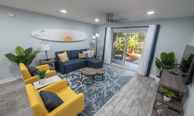 Latana Oceanfront Condo | WALK to the BEACH! Hip 2-bedroom/2 bath island condo in Indian Harbour Beach
