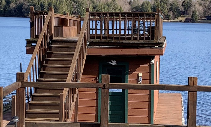 Old Forge House | Waterfront Camp with Boathouse - Wifi, kayaks, canoe and sandy bottom out front.
