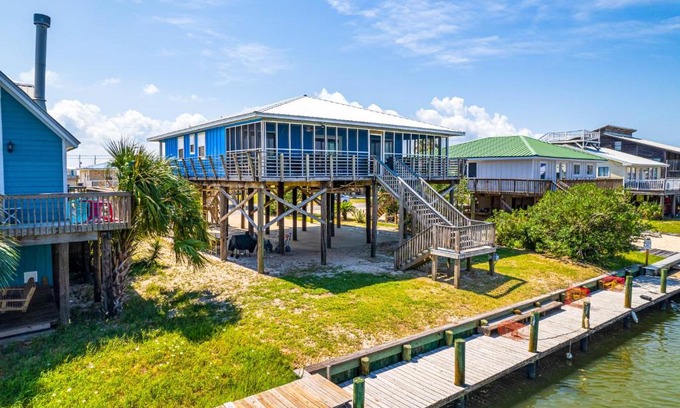 Silver Cay House | Waterfront Dauphin Island Home with Deck and Boat Dock