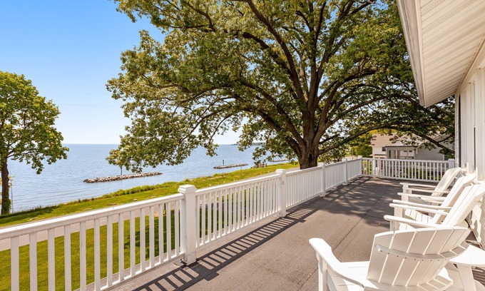 Annapolis House | Waterfront home with scenic porches, yard, grill, jetted tub, central AC, & W/D