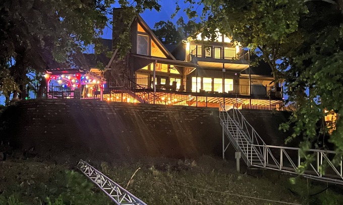Afton House | Waterfront oasis with gazebo and fire pit, crappie dock with swim deck and slide