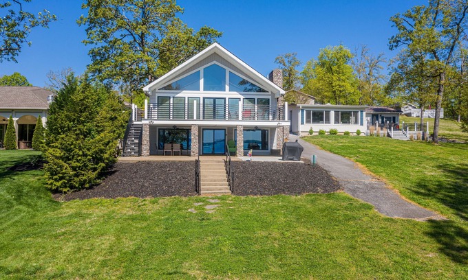 Gilbertsville House | Waterfront, private boat dock, gentle slope to the water, main lake views