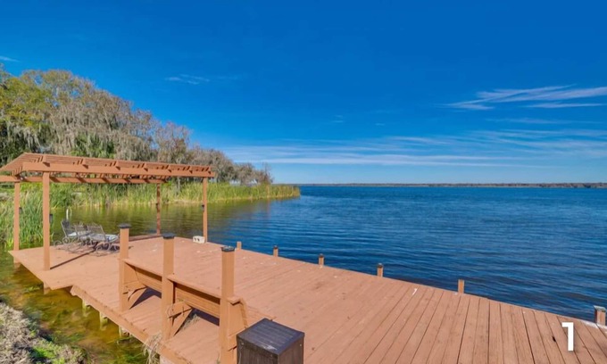 Lake Panasoffkee House | Waterfront property with a private dock & exceptional views of the lake & canal.