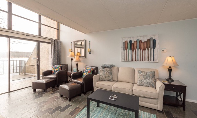 Thayerville Condo | Will O' The Wisp 306C: Unique Lakefront One Bedroom Condo with Great Fireplace &
