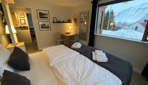 Double Room, 1 King Bed, Kitchenette, Shared Bathroom, Mountain View