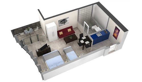 Studio, Accessible, Balcony