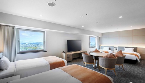 Family Fourth Room with CASTLE view and four single size beds. (Non-smoking) (For 4 person)