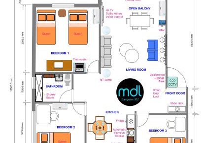 Three-Bedroom Apartment with Balcony