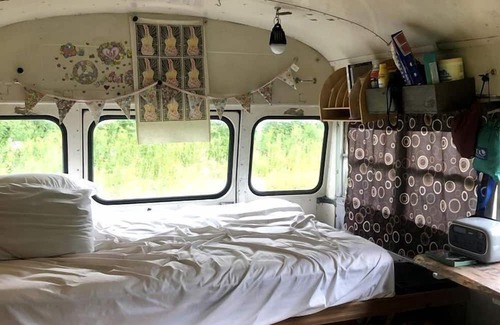 Chatham House | Vintage Short Bus Vacation Rental Nestled in the Forest near North Conway, New Hampshire