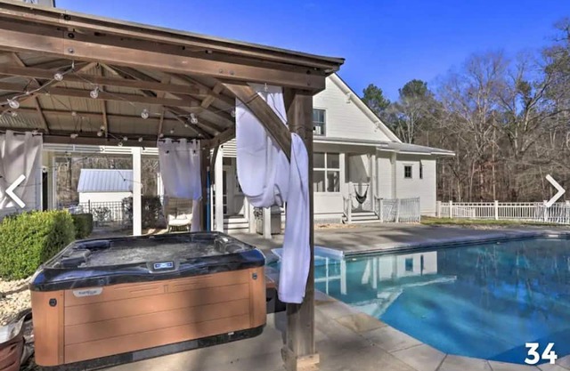 Luxury Farmhouse Pool Hot Tub Fire Pit