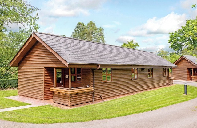 Lodge with one king-size double with en suite bathroom with shower.
