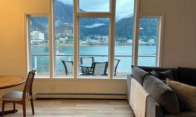 Juneau House | Spacious beachfront retreat with views of Gastineau Channel and downtown Juneau.